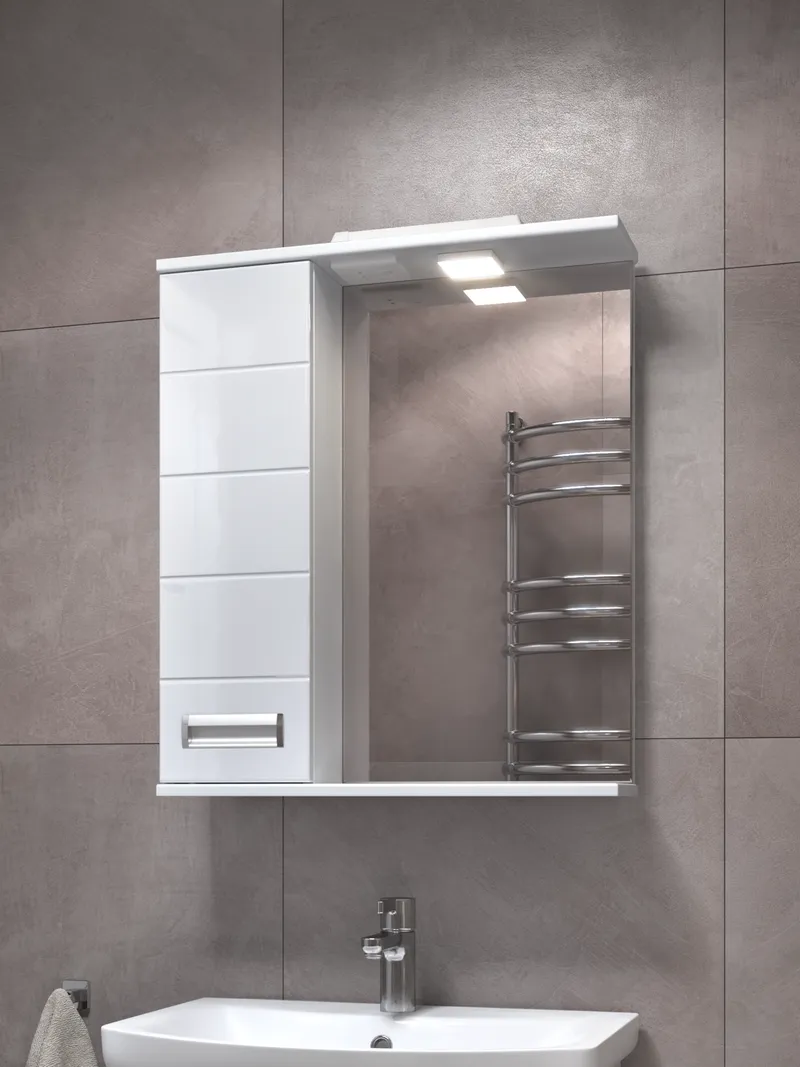 Шкаф навесной с зеркалом Bianca 600 (левый) со спотом-2