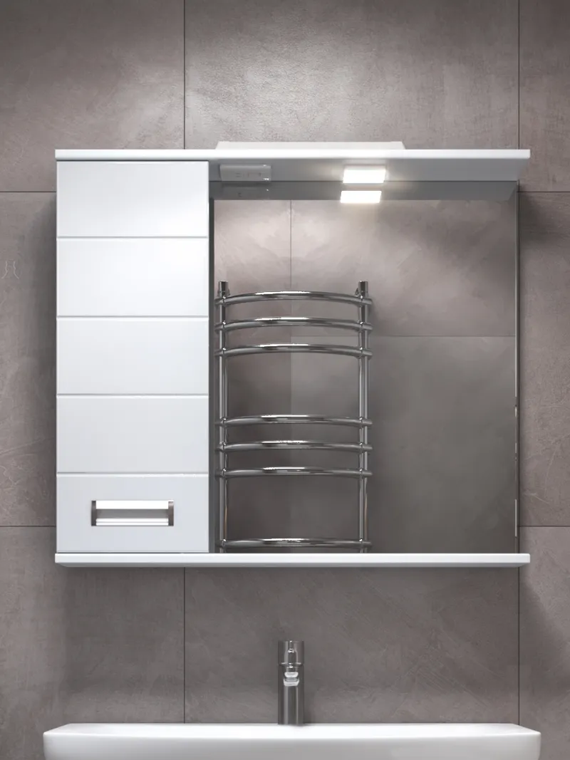 Шкаф навесной с зеркалом Bianca 800 (левый) со спотом-0