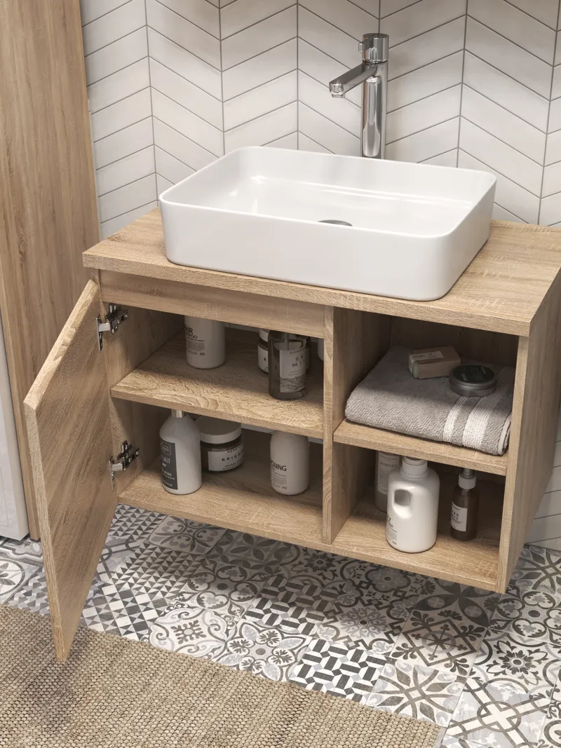 Тумба под раковину Modul 800-1-0 со столешницей навесная дуб сонома-1