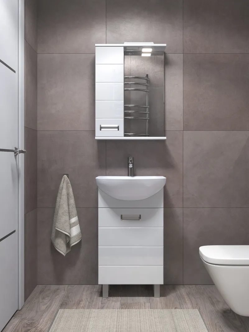 Шкаф навесной с зеркалом Bianca 500 (левый) со спотом-4