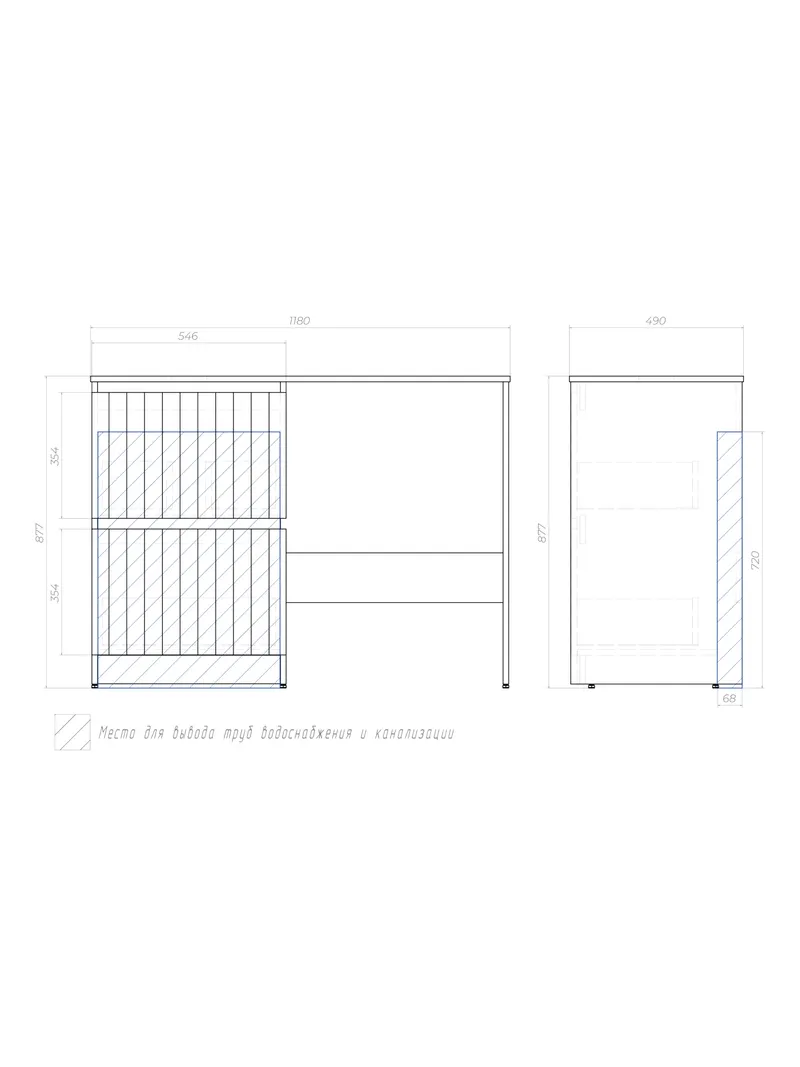 Тумба под раковину Ellio 1200-0-2 со столешницей под стиральную машину-7