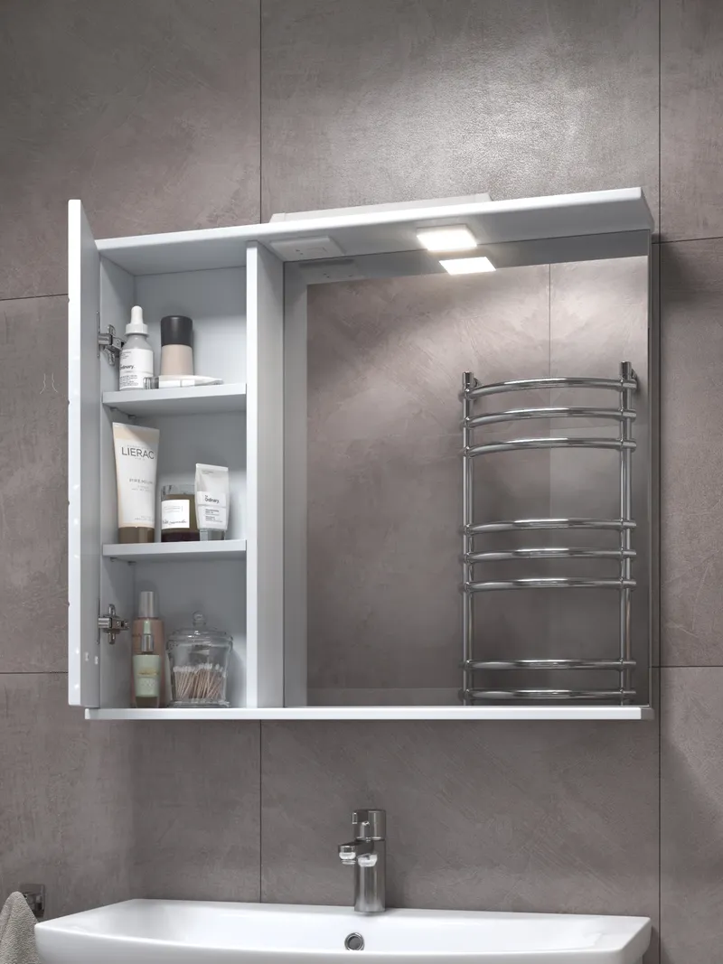 Шкаф навесной с зеркалом Bianca 800 (левый) со спотом-3