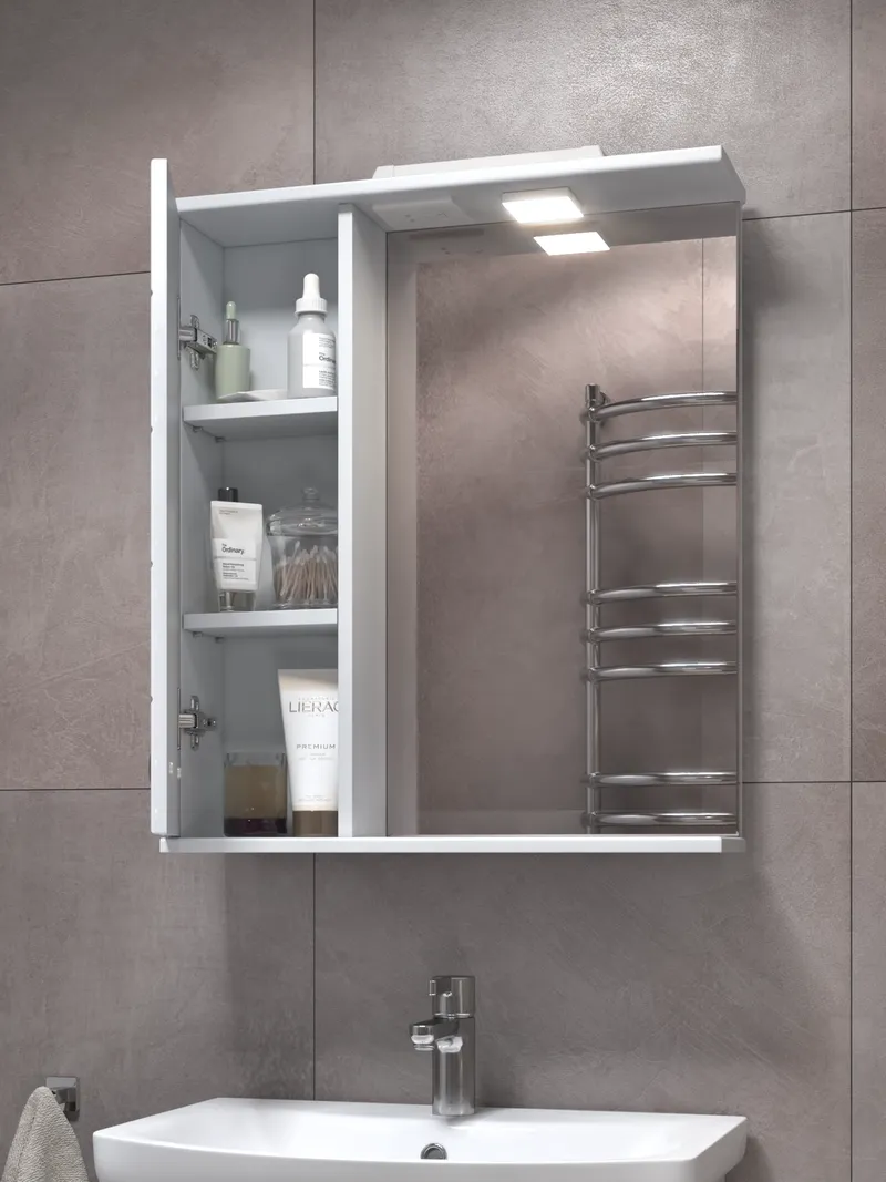 Шкаф навесной с зеркалом Bianca 600 (левый) со спотом-3