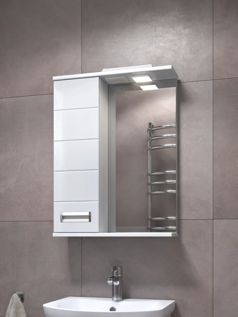 Шкаф навесной с зеркалом Bianca 500 (левый) со спотом-2