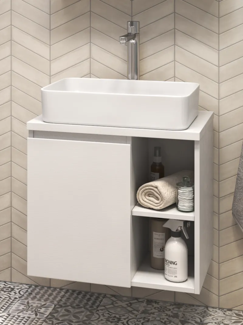 Тумба под раковину Modul 600-1-0 со столешницей навесная белый-0