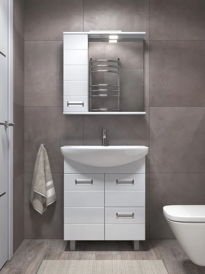 Шкаф навесной с зеркалом Bianca 700 (левый) со спотом-4