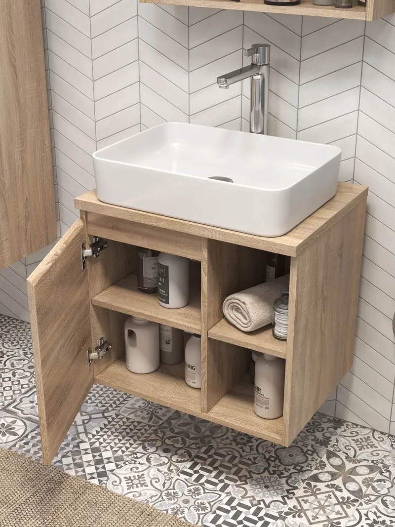 Тумба под раковину Modul 600-1-0 со столешницей навесная дуб сонома-1