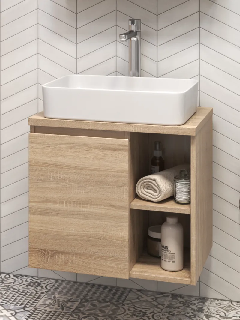 Тумба под раковину Modul 600-1-0 со столешницей навесная дуб сонома-0