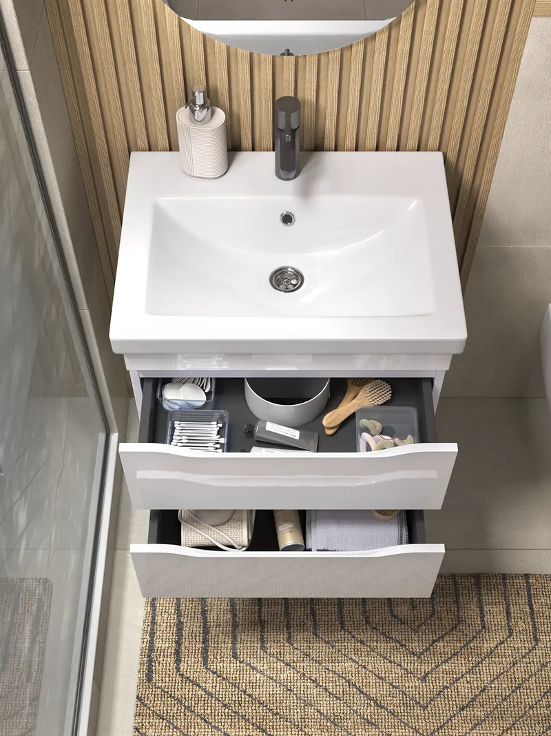 Тумба под раковину навесная Siesta 600-0-2 (Como) белый глянец-4