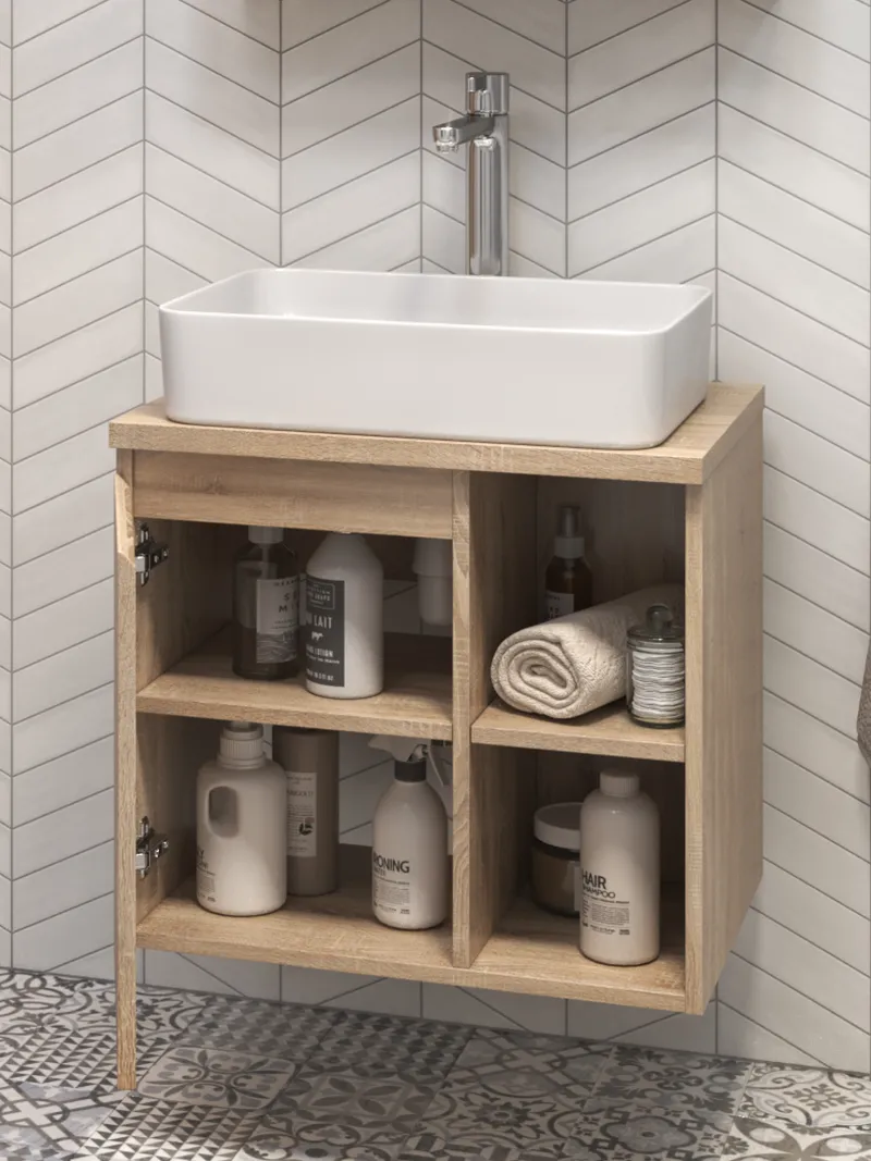 Тумба под раковину Modul 600-1-0 со столешницей навесная дуб сонома-2