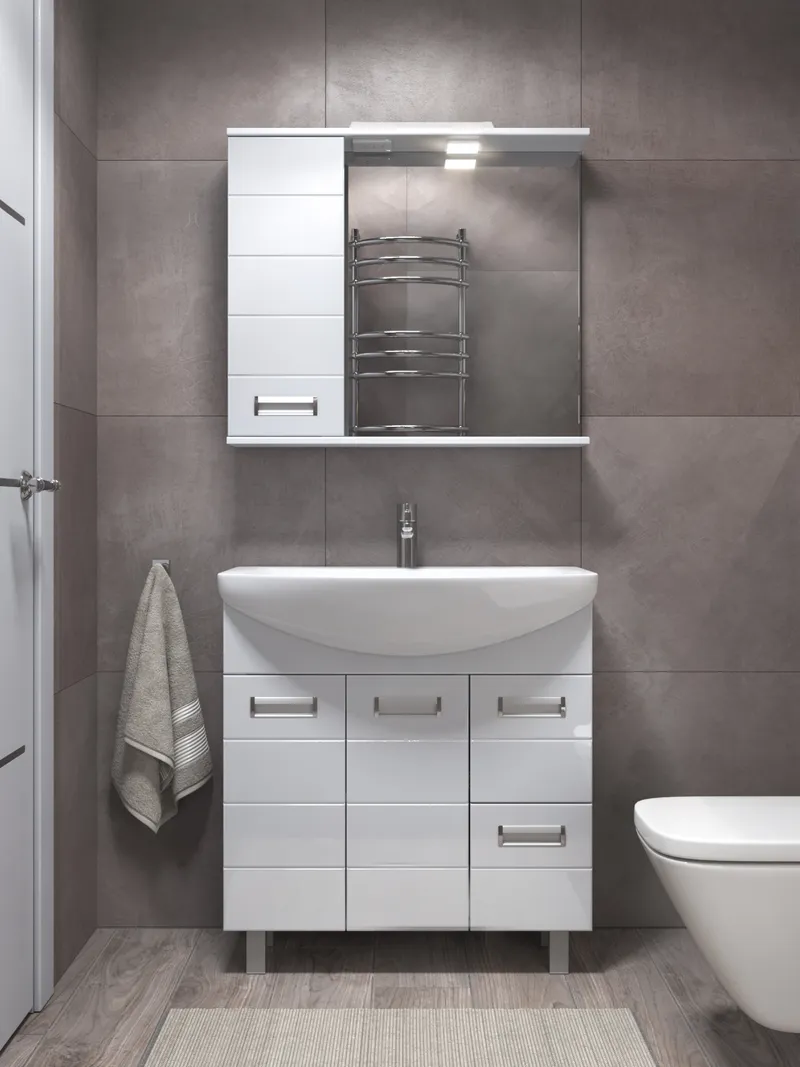 Шкаф навесной с зеркалом Bianca 800 (левый) со спотом-4