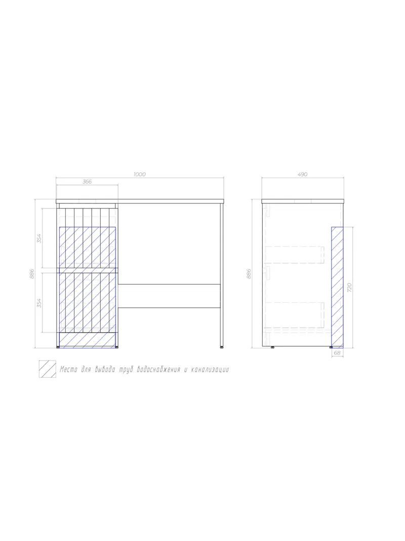Тумба под раковину Ellio 1000-0-2 со столешницей под стиральную машину-7