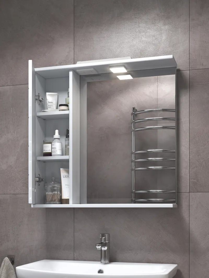 Шкаф навесной с зеркалом Bianca 700 (левый) со спотом-3