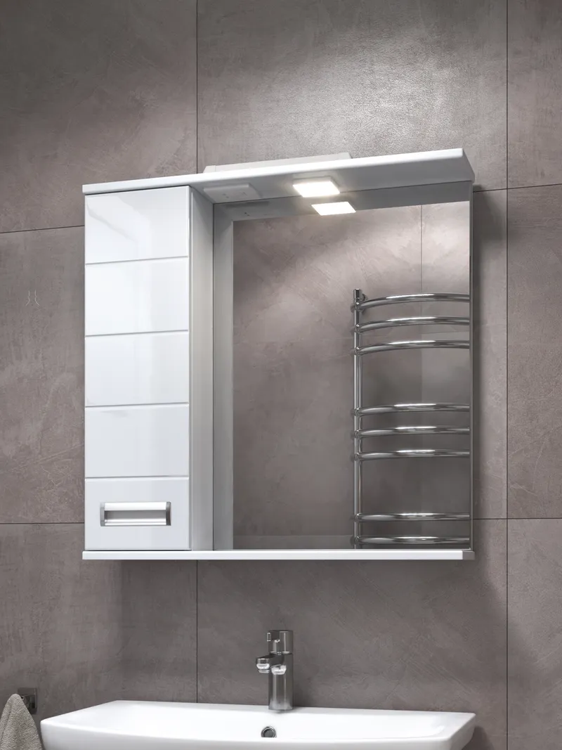 Шкаф навесной с зеркалом Bianca 700 (левый) со спотом-2