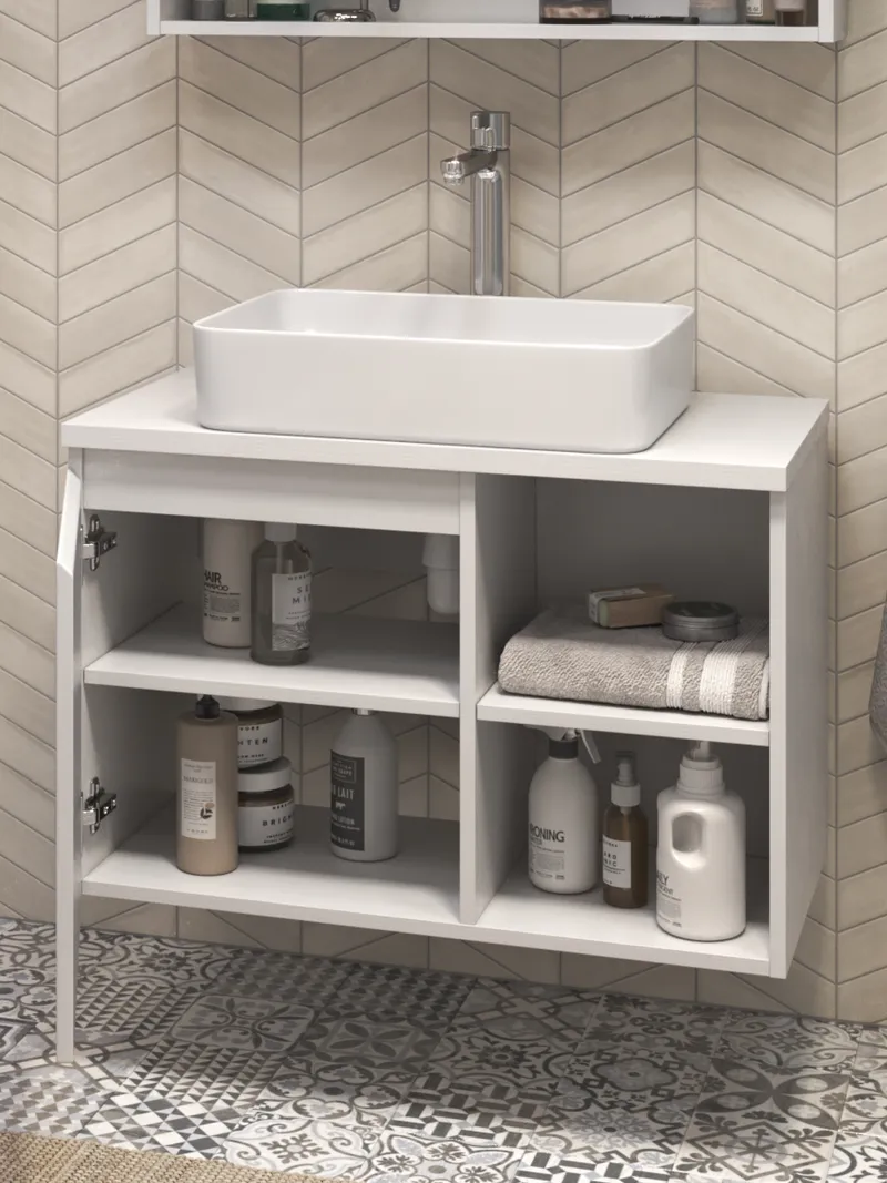 Тумба под раковину Modul 800-1-0 со столешницей навесная белый-1