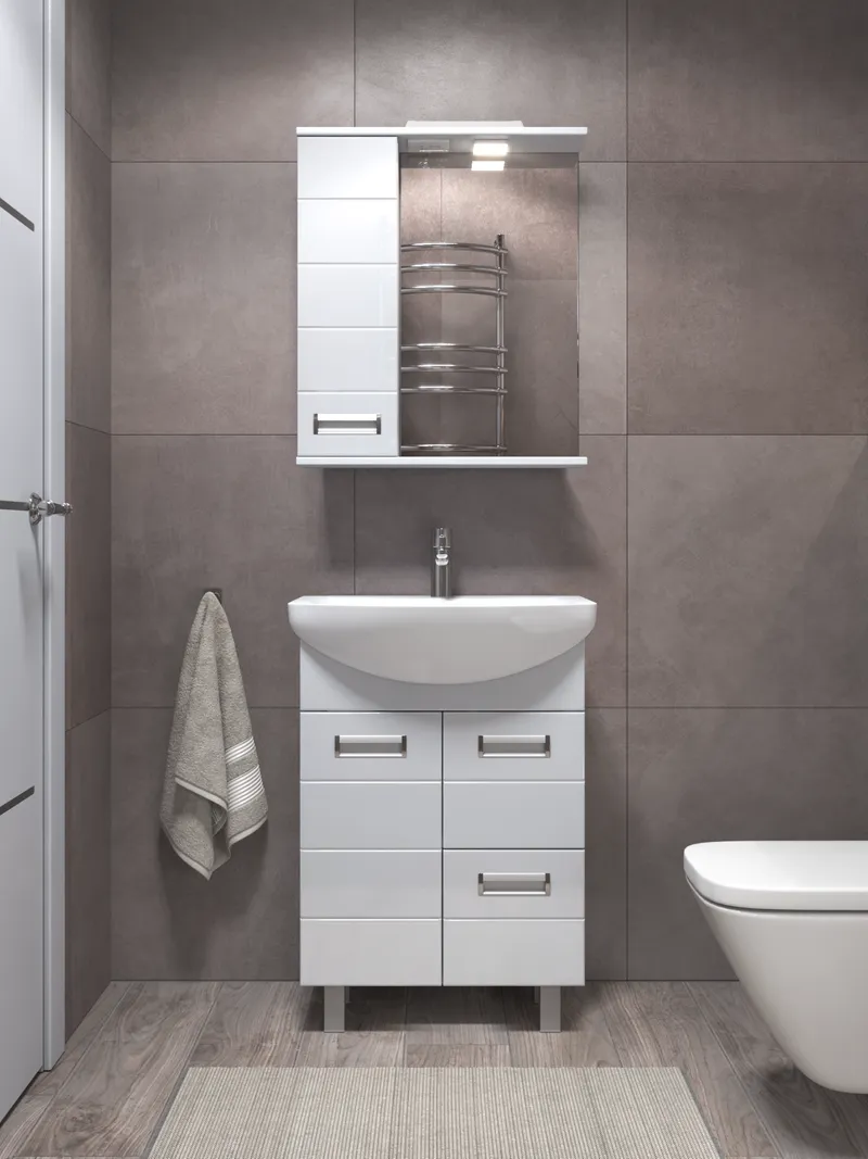 Шкаф навесной с зеркалом Bianca 600 (левый) со спотом-4