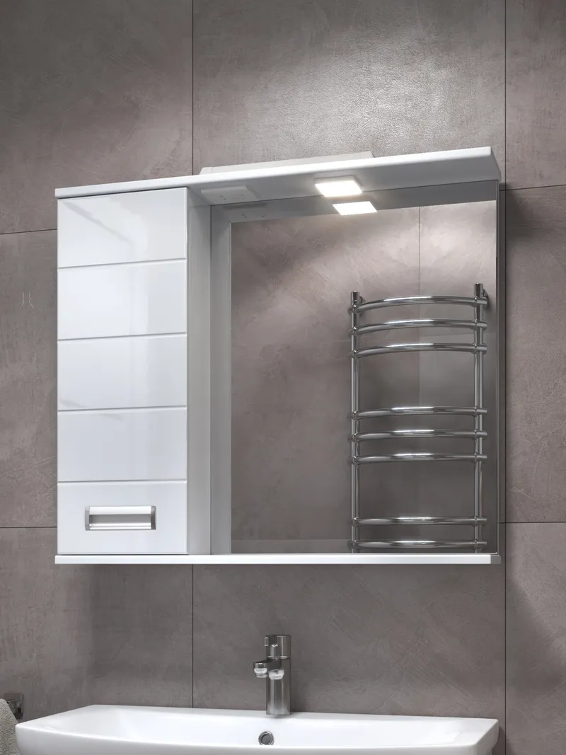 Шкаф навесной с зеркалом Bianca 800 (левый) со спотом-2