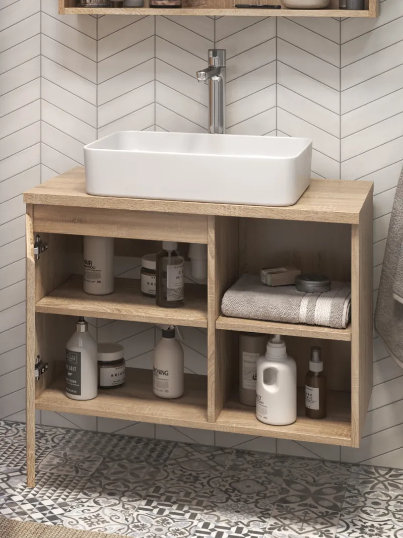 Тумба под раковину Modul 800-1-0 со столешницей навесная дуб сонома-2