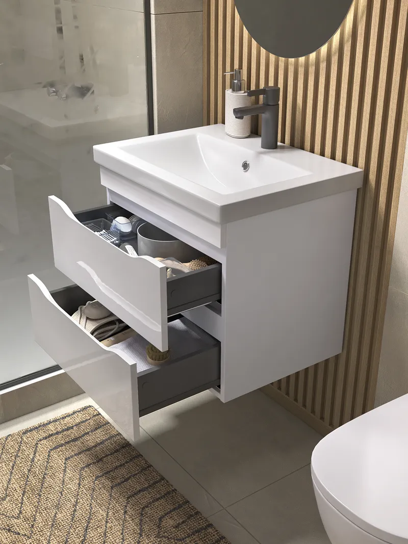 Тумба под раковину навесная Siesta 600-0-2 (Como) белый глянец-3