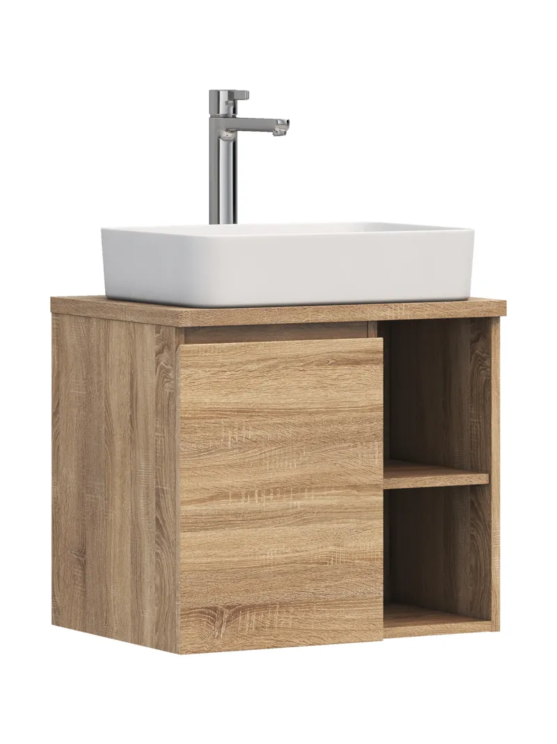 Тумба под раковину Modul 600-1-0 со столешницей навесная дуб сонома-5